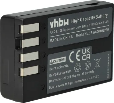 Produktbild von vhbw Akku Ersatz für Pentax D-Li109 für Kamera (900 mAh, 7,2 V, Li-Ion)