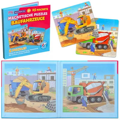Produktbild von Magnetpuzzle Baufahrzeuge 25 Teile, Magnet Puzzles ab 2 Jahren, Magnetische Puzzles, Beschäftigung Flugzeug Kinder, Magnetspiel, Reisespiel