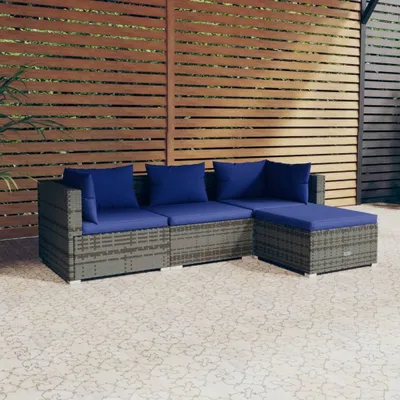 Produktbild von ZMH 4-tlg. Garten-Lounge-Set mit Kissen Poly Rattan Grau
