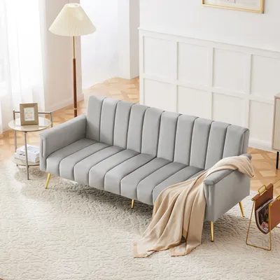 Image de Abrihome Canapé-lit pliable avec dossier réglable en 5 positions, fonction sommeil Canapé, tissu velours, gris