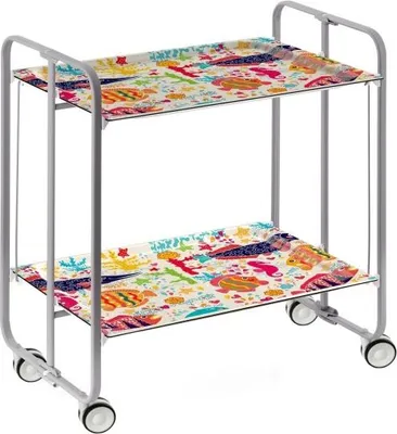 Produktbild von DON HIERRO - Klappbarer Servierwagen BAUHAUS mit Rollen – Metallgestell grau, 2 Ebenen, 4 Positionen
