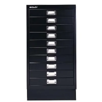 Produktbild von Büro-Schubladenschrank, BxTxH 349x432x670 mm, 10 Schubladen 51 mm, DIN A3, Sockel 80 mm hoch, schwarz