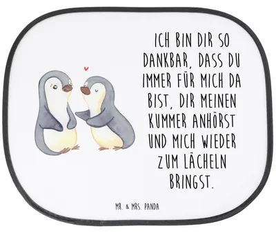 Produktbild von Mr. & Mrs. Panda Auto Sonnenblende Pinguine trösten - Weiß - Geschenk, für Partner, autofenster sonnenschutz, Valentinstag, Fürs, Freundin, Freund, saugnapf, Hochzeitstag