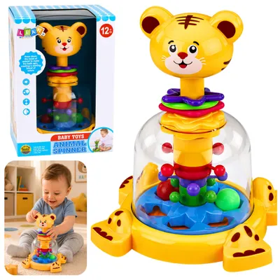 Produktbild von Interaktiver Tigerkatzenkreisel mit sich drehenden Bällen für Babys