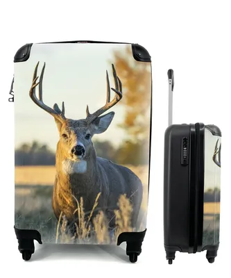 Produktbild von MuchoWow® Koffer Handgepäck Trolley Rollkoffer Kleine Reisekoffer mit 4 Rollen - Hirsche - Gras - Herbst - Geweih - Natur - Tiere - Cabin Size < 55x40x23 cm & 55x40x20 cm - Fotokoffer - Kabinenkoffer - Boardgepäck - Reise-Box - Reisekoffer - Reisegepäck - Koffer mit Bild - Trolley für Kinder