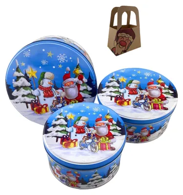 Imagen del producto de Set de 3 latas de metal para galletas con temática navideña