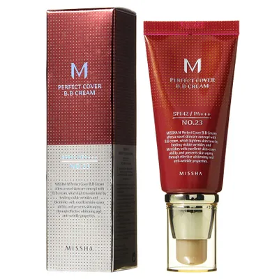 Obrázek produktu pro Missha Perfect Cover BB Cream, pleťový krém 2 v 1, 50 ml, pro ženy, vhodné pro všechny typy pleti, kryje nedokonalosti, rozjasňuje, chrání, zklidňuje, odstín: přírodní béžová