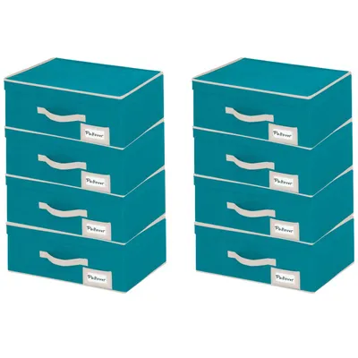 Immagine prodotto di Set da 8 contenitori Wenko Breeze, contenitori impilabili, 44 x 19 x 33 cm | Scatola pieghevole con coperchio, utilizzabile come scatola per scarpe | Contenitori pieghevoli, scatole, cesti
