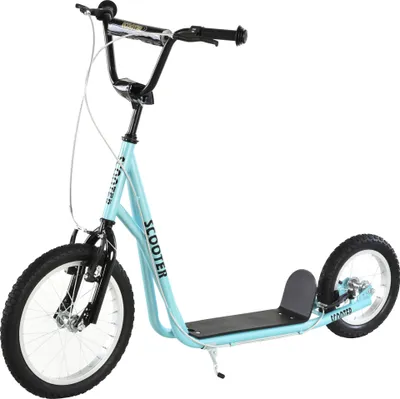 Produktbild von HOMCOM Scooter, Tretroller für Kinder ab 5 Jahren, mit 2 aufblasbaren Gummireifen, mit Doppelbremse, höhenverstellbare Lenkerunterstützung, 100 kg, 135 x 58 x 88–94 cm, Blau