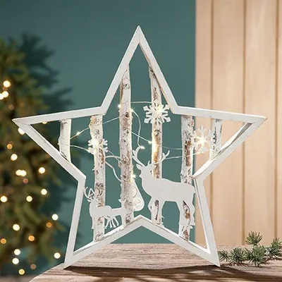Produktbild von Gilde MDF LED Weihnacht Stern weiss gewischt L= 5 cm B= 40 cm H= 40cm