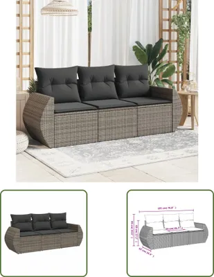 Produktbild von The Living Store 3-tlg. Garten-Sofagarnitur mit Kissen Grau Poly Rattan