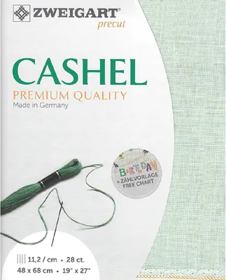Image de Evenweave CASHEL Zweigart Tissu prédécoupé 28 ct. 3281 couleur 6125 menthe, tissu à broder 100% lin 48x68 cm