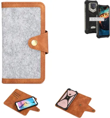 Produktbild von K-S-Trade Handyhülle kompatibel mit Oukitel WP15S Schutzhülle Filz-Hülle Kunst-Leder hellgrau braun (1x)