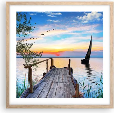 Produktbild von Gerahmtes Poster - Rahmen in heller Eiche - Brücke See - 50x50 cm - Wand Bild - Wanddeko - Wandbilder - Kunstposter - Wandposter - Bilderrahmen - Bilder - Kunstdruck - Wandbild - P2NAC50x50-4115