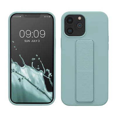 Produktbild von kwmobile Handyhülle kompatibel mit Apple iPhone 13 Pro Max - Hülle mit Fingerhalter und Standfunktion - Silikon Case Handy Cover in Mintgrün