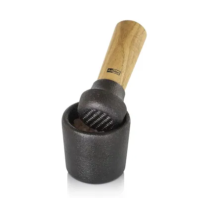 Zdjęcie produktu dla AdHoc AHM-MO14, Czarny, Drewno, Drewno akacjowe, Żeliwo, Moździerz i tłuczek, 6,2 cm, 4,5 cm, 128 mm
