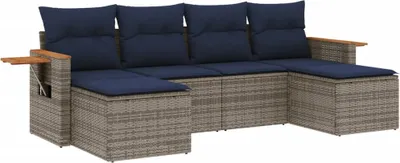 Produktbild von 6-tlg. Garten-Sofagarnitur mit Kissen Grau Poly Rattan