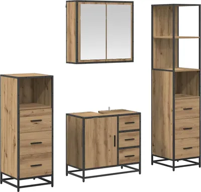 Produktbild von vidaXL Badezimmermöbel-Set mit Regal 4 pcs Artisan-Eiche Holzwerkstoff