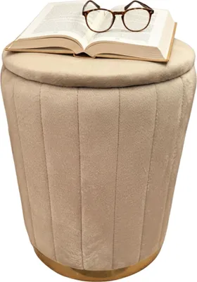 Immagine prodotto di Sgabello contenitore in velluto con coperchio imbottito e base dorata