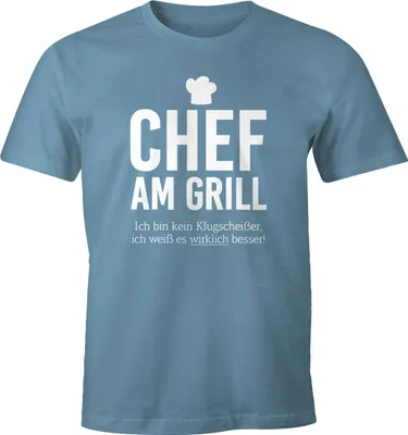 Produktbild von Herren T-Shirt Chef am Grill Ich bin kein Klugscheißer, ich weiß es wirklich besser Fun-Shirt Spruch-Shirt Barbecue BBQ Tee Grillen Moonworks® stone blue XXL