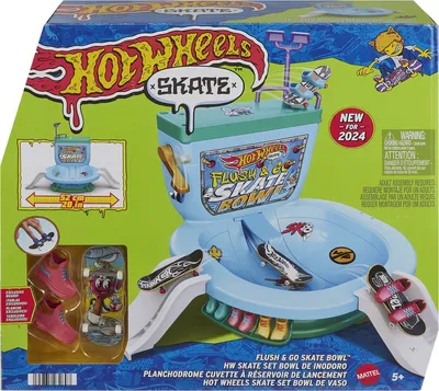 Obrázok produktu pre Hot Wheels Skate Fingerboard Toilet Bowl Skate Set, Flush and Go" skate park s 1 exkluzívnou doskou a párom korčuliarskych topánok, HXL16