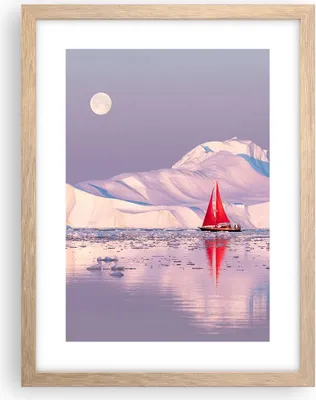 Produktbild von Gerahmtes Poster - Rahmen in heller Eiche - Segelschiff Mond Gletscher - 30x40 cm - Wand Bild - Wanddeko - Wandbilder - Kunstposter - Wandposter - Bilderrahmen - Bilder - Kunstdruck - P2NPA30x40-4462