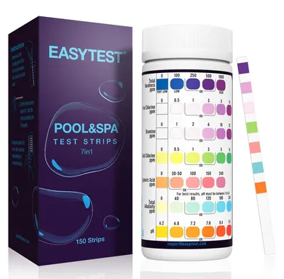 Zdjęcie produktu dla Paski testowe do wody - 7 parametrów - 150 pasków - Do pH, chloru, bromu i zasadowości