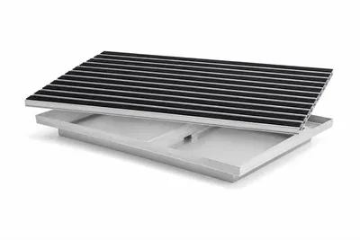 Produktbild von POLENTEX Aluminium-Fußmatte mit Ablaufwanne – 60x40 cm, 22 mm Profilhöhe & 80 mm Gesamteinbautiefe, Rutschhemmende Gummieinsätze, Schwarz