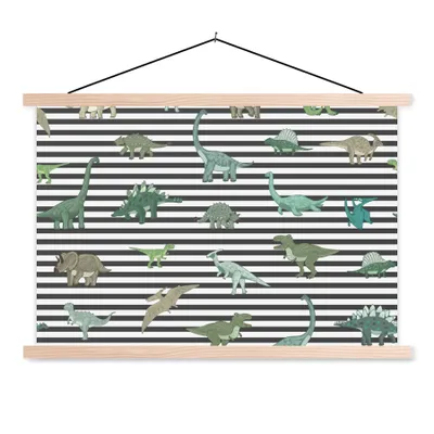 Obrázek produktu pro MuchoWow® Textilní plakát - Školka - Dinosaurus - Černá - Chlapci - Dívky - Děti - 60x40cm - S hnědými lamelami