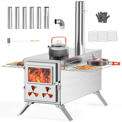 Produktbild von MEULBATY Feuerstelle Heißer Zeltofen, faltbarer tragbarer Holzofen für Zelt (1-St), Außenheizung, Kochen, Eisfischen, Jagen (46 x 25 x 27 cm)
