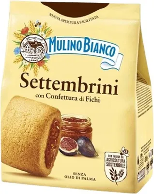 A product package for Mulino Bianco Settembrini cookies with fig jam.