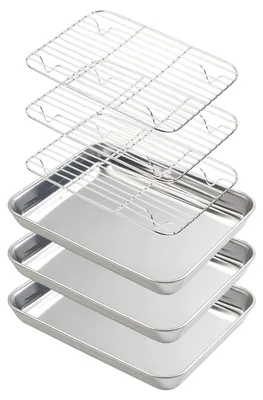 Productafbeelding van RVS Bakplaat met Rooster Set (3 Platen + 3 Racks)