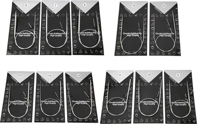 Immagine prodotto di Set di aghi circolari per maglieria, 11 pezzi, 65 cm, acciaio inox, per maglie e lavori ad ago