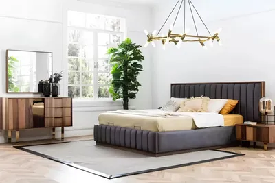 Produktbild von Bett 2x Nachttische 5tlg. Schlafzimmer Set Designer Luxus Kommode Spiegel