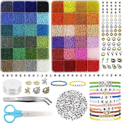 Produktbild von 3mm korálky na náramky, 16000 kusů korálků na navlékání korálkových náramků, skleněné korálky na navlékání, sada na výrobu náramků DIY pro ruční práce