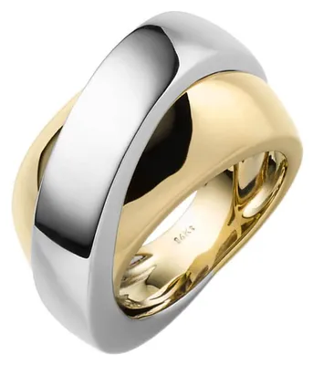 Produktbild von Breiter Ring Damenring aus 585 Gold Gelbgold & Weißgold bicolor glänzend B:14mm Innenumfang 56mm Ø17.8mm