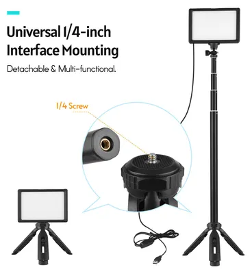 Obrázok produktu pre Sada USB LED videolampy, fotografické osvetlenie, 3200 K – 5500 K, 120 LED diód, 14-stupňové stmievanie, so stativom s výškovým nastavením 148 cm/58 palcov