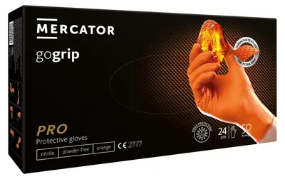 Immagine prodotto di Set-kit guanti monouso in nitrile, extra resistenti, no polvere, no lattice, per meccanici, tatuatori, ristorazione, da lavoro professionali, arancioni taglia S, Premium Mercator GoGrip Pro 3D 50 pezzi