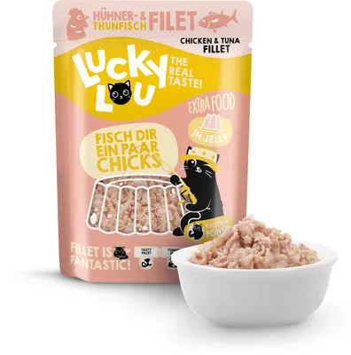 Produktbild von Lucky Lou Extrafood Thunfisch- & Hühnerfilet in Gelee Katzenfutter Katzennassfutter Ergänzungsfutter