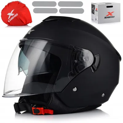 Produktbild von SHIRO Ibiza Jethelm mit Sonnenblende und Mikrometrischem Verschluss | Rollerhelm Motorradhelm Chopperhelm | ECE 22.06 | Schwarz Matt | S (55-56 cm)
