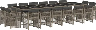 Produktbild von 17-tlg. Garten-Essgruppe mit Kissen Grau Poly Rattan