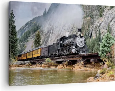Produktbild von Bild auf Leinwand - Leinwandbild - Einteilig - Alt Lokomotive Berge - 70x50cm - Wand Bild - Wanddeko - Wandbilder - Leinwanddruck - Bilder - Wanddekoration - Leinwand bilder - Wandbild - AA70x50-4581
