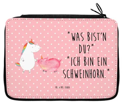 Produktbild von Mr. & Mrs. Panda Stifte Etui Einhorn Schwein - Rot Pastell - Geschenk, Schlampermäppchen, Bleistiftetui, Federmäppchen, Federtasche, Mäppchen, Federmappe, Freundin