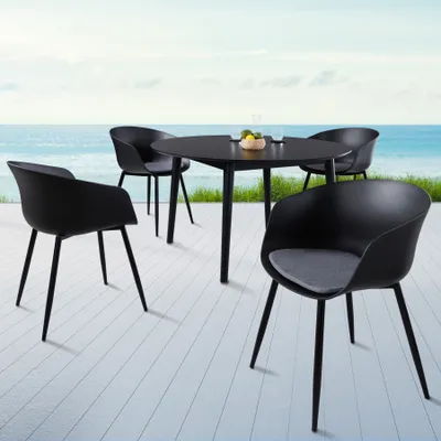 Produktbild von riess-ambiente Moderner Stuhl DESIGNO schwarz Kunststoff mit Armlehnen Indoor Outdoor Outdoorstuhl Gartenstuhl Gartensessel