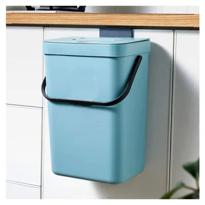 Produktbild von Hängender Mülleimer mit Deckel, 7L Kunststoff für Schranktüren, Küche und Badezimmer (Blau)