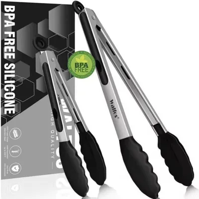 Produktbild von Walfos Küchenzange Grillzange Hitzebeständig Kochzange 2er-Set Edelstahl Silikonspitzen 23cm 30,5cm 2pcs Schwarz