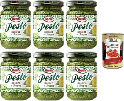 Produktbild von Berni Pesto Basilico e Limone Basilikum-Zitronen-Pesto 6x135gr + Italian Gourmet polpa 400g