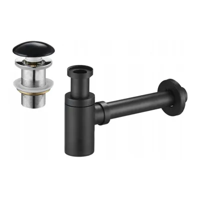 Image de Siphon de lavabo avec sortie click-clack avec bouchon en céramique sans trop-plein, noir (7991050-75)