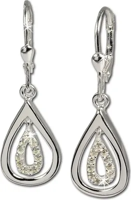 Imagen del producto de Pendientes colgantes SilberDream, color blanco, diseño de lágrima de plata con circonita, para mujer, modelo D2SDO325