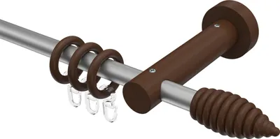Produktbild von Interdeco Gardinenstange / Vorhangstange Silbergrau / Nussbaum lackiert, Typ Adrian Asta (Rillenform), 16 mm Ø 1-läufig, 360 cm